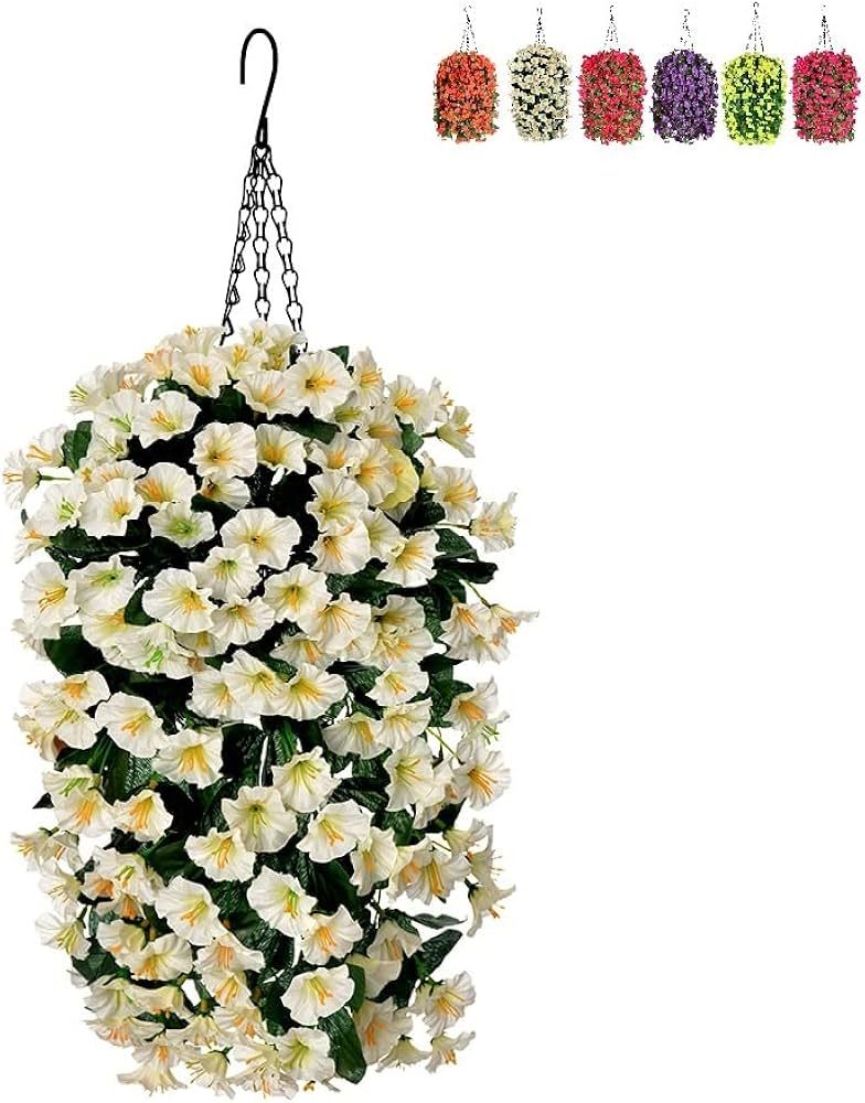 Artificial Flowers Hanging Baskets, Fake Silk Hanging Basket Orchid Flowers Plants, Faux Flower C... | Amazon (US)