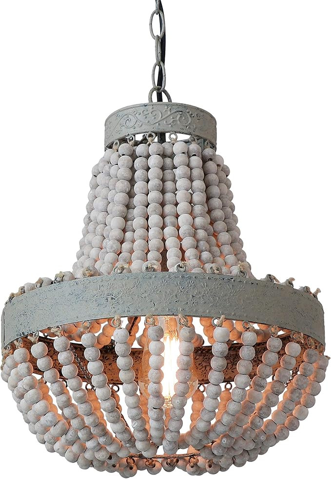 Anmytek Wood Beaded Chandelier Pendant Light Gray White Finishing Kitchen Island Lighting Retro V... | Amazon (US)