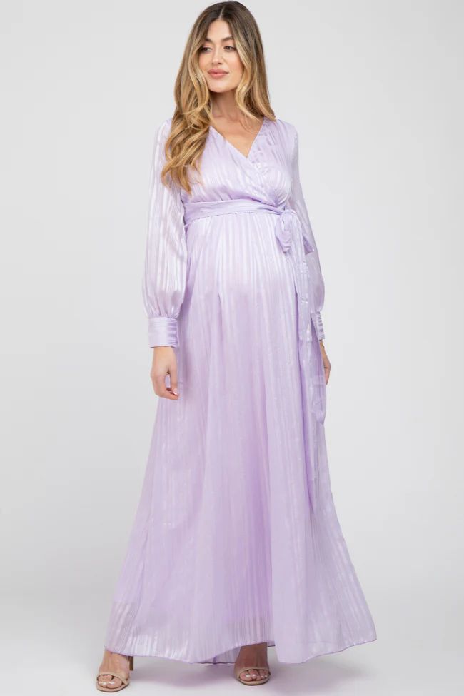 Lavender Striped Shimmer Chiffon Maternity Maxi Dress | PinkBlush Maternity