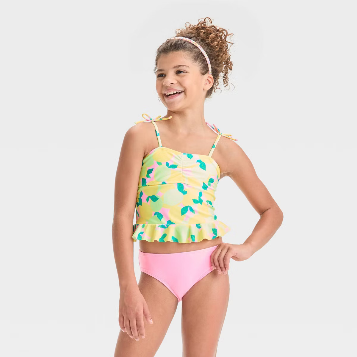 Girls' Lemon Printed Tankini Set - Cat & Jack™ M: UPF 50+ Swimwear, Recycled Polyester, Pull-On... | Target