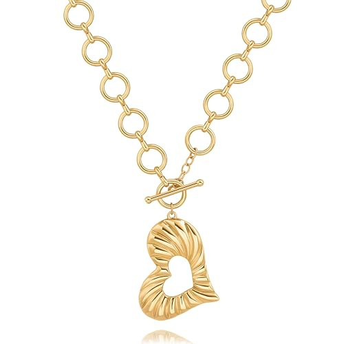POTESSA 18k Gold Plated Chunky Gold Necklace Chunky Heart Necklace Y2K Fashion Chain Necklace for Women Statement Jewelry | Amazon (US)