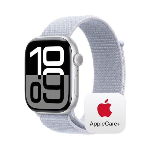 Apple Watch Series 10 [GPS + Cellular 46mm] with Silver Aluminium Case with Blue Cloud Sport Loop. Fitness Tracker, ECG App, Always-On Retina Display, Carbon Neutral with AppleCare+ (2 Years) | Amazon (US)