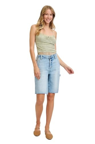 Risen Jeans - High Rise Raw Hem Side Tab Bermuda Shorts - (10" Inseam) - RDS6294 - Includes Official Tag - LT, Size S | Amazon (US)
