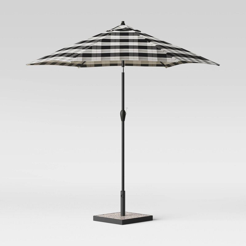 9' x 9' Round Buffalo Plaid Patio Umbrella DuraSeason Fabric™ Black - Black Pole - Threshold™ | Target