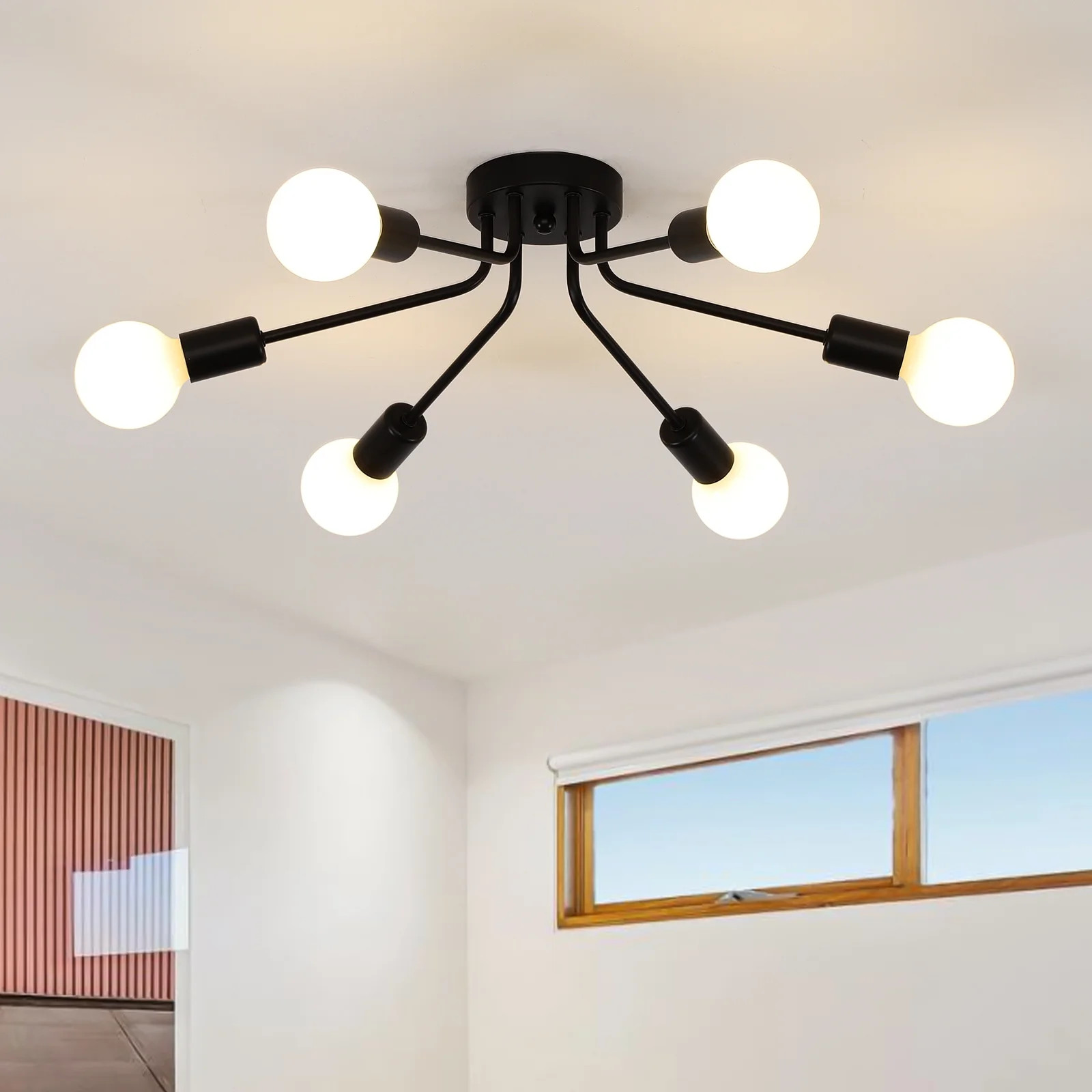 Ganeed 6-Light Modern Black Sputnik Chandelier Ceiling Light, Industrial Metal Farmhouse Flush Mo... | Walmart (US)