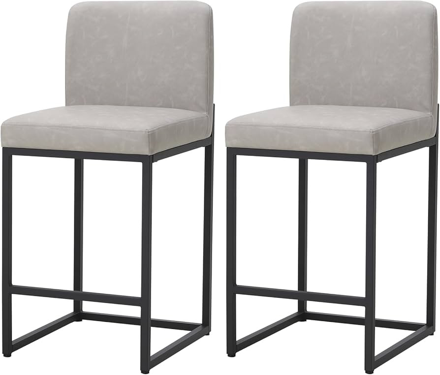 PHI VILLA Bar Stools Set of 2 - Counter Height Bar Stool Pu Leather Kitchen Modern Bar Chairs, Ba... | Amazon (US)