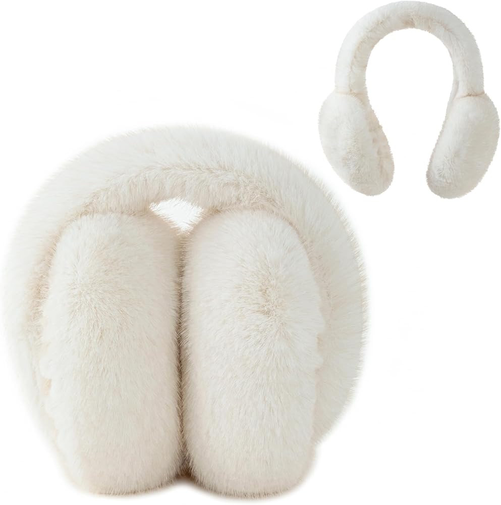 F Flammi Women's Earmuffs Winter, Plush Faux Fur Foldable Ear Warmers for Cold Weather, Ear Cover... | Amazon (US)