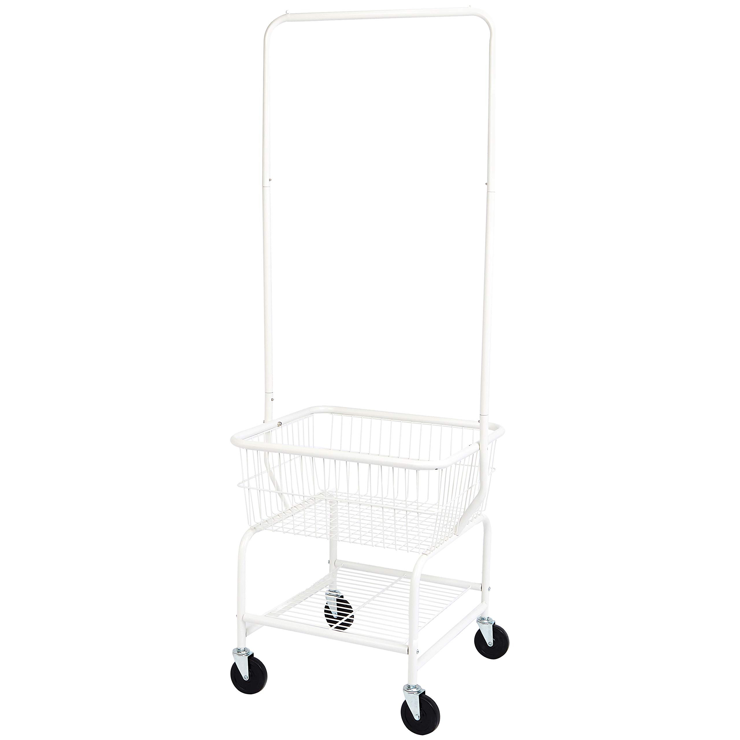 Amazon Basics Rectangular Laundry Hamper Basket Butler Cart with Wheels and Hanging Rack, White | Amazon (US)