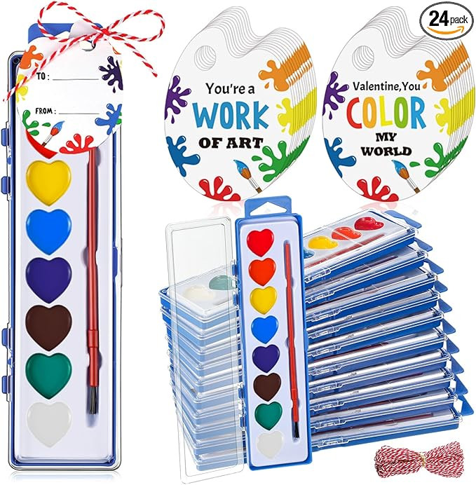 Sabary 24 Pack Watercolor Paint Sets for Valentine's Day Gifts 8 Heart Shape Washable Water Color... | Amazon (US)