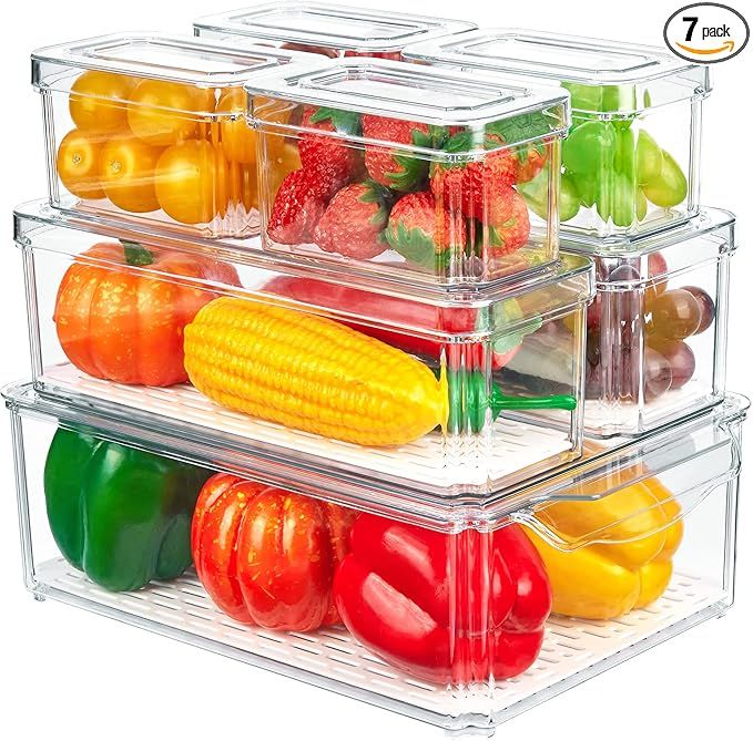 Vtopmart Set of 7 Fridge Organizer, Stackable Fruit Storage Containers for Fridge with lids, BPA-... | Amazon (US)