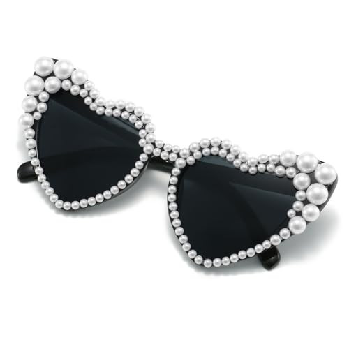 ailov Bridal Pearl Love Heart Sunglasses for Women, Bachelorette Party Glasses, Wedding Bridesmaid Bride Sunglasses (Black) | Amazon (US)