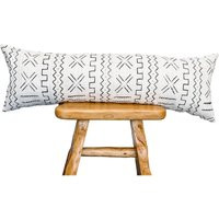 Extra Long Bolster Pillow Cover, White African Mudcloth Long Lumbar Pillow, & Black Abstract Cover | Etsy (US)