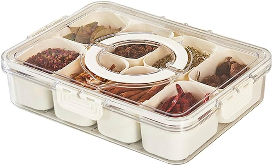 Divided Serving Tray with Lid and Handle - Snackle Box Charcuterie Container for Portable Snack P... | Amazon (US)