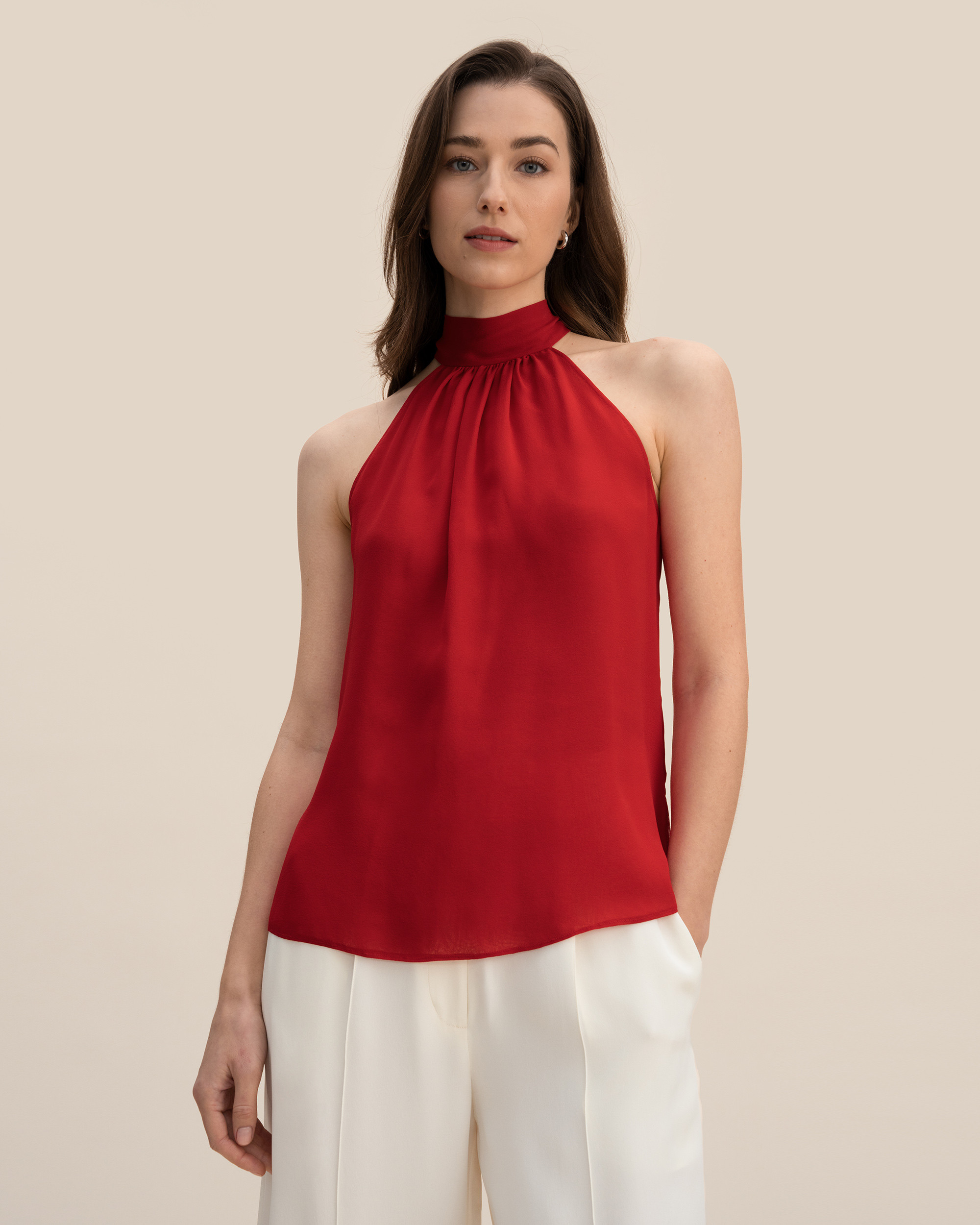 Silk Georgette Halter Neck Top | LilySilk