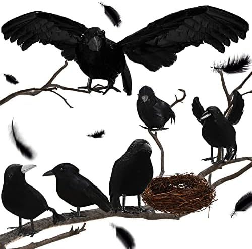 6 Packs Halloween Realistic Black Feathered Crow 14.9 Inch Halloween Artificial Crow and 2.3-4.7 Inc | Amazon (US)