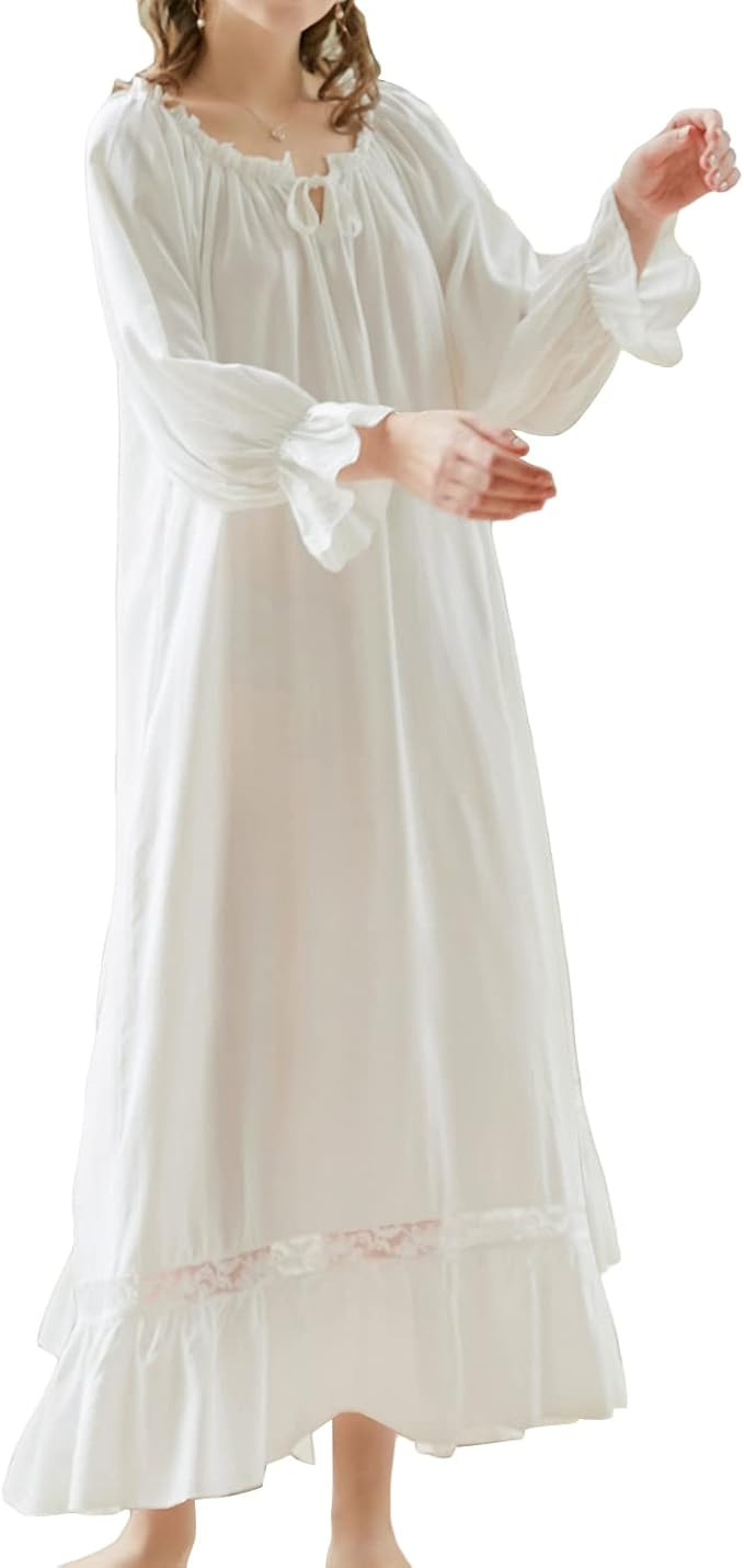 Women's Cotton Nightgown Long Sleeve Nightgowns Victorian Vintage Autumn Night Shirt | Amazon (US)