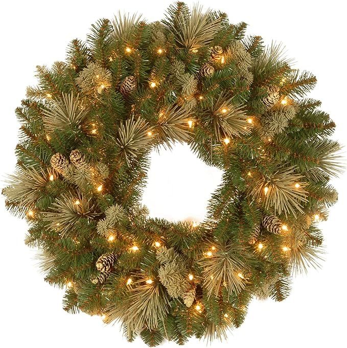 National Tree Company Pre-lit Artificial Christmas Wreath | Flocked with Cones and Pre-strung Whi... | Amazon (US)
