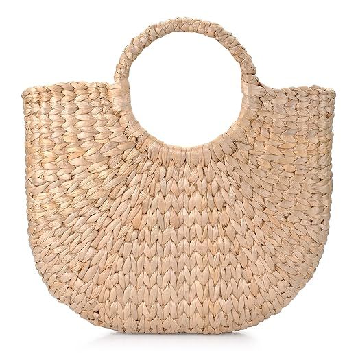 Natural Chic Hand-Woven Round Handle Ring Toto Retro Large Casual Summer Beach Handbags (Straw 15... | Amazon (US)
