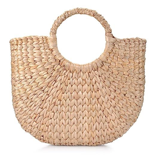 Natural Chic Hand-Woven Round Handle Ring Toto Retro Large Casual Summer Beach Handbags (Straw 15... | Amazon (US)