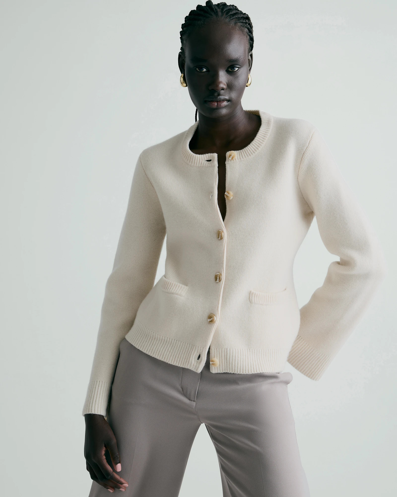 Mongolian Cashmere Structured Cardigan in Ivory | Quince