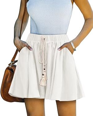 Ermonn Womens Comfy Drawstring Casual Elastic Waist Shorts Summer Beach Flowy Shorts with Pockets | Amazon (US)
