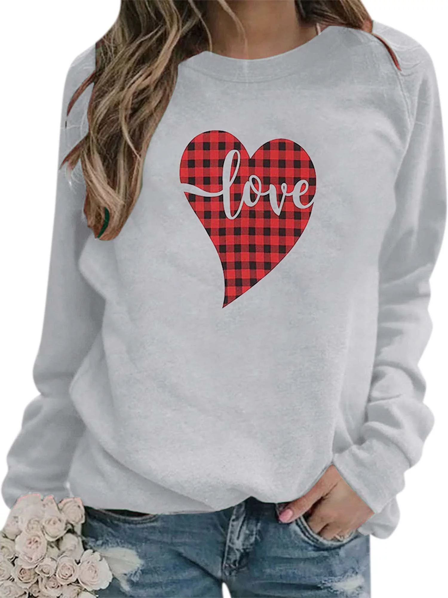 Womens Long Sleeve Sweatshirt Valentine's Day Tops Loose Blouse Casual Pullover | Walmart (US)
