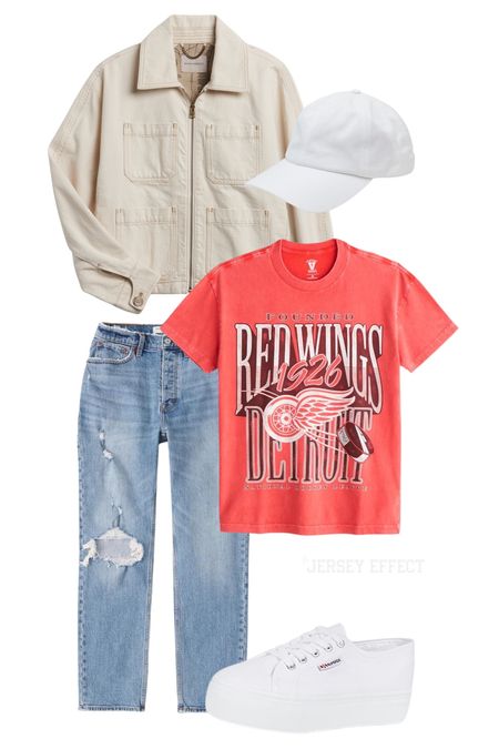 Final Red Wings game of the season fit ideas 🫶 

Hockey outfit, NHL outfit, spring outfit, Jeans, casual outfit 

#LTKSeasonal #LTKunder100
