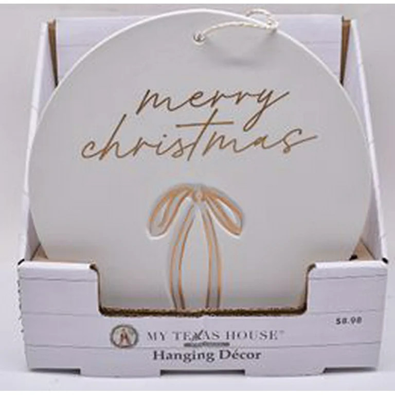 Stoneware Merry Christmas Hanging Decoration, White, 10", by My Texas House | Walmart (US)