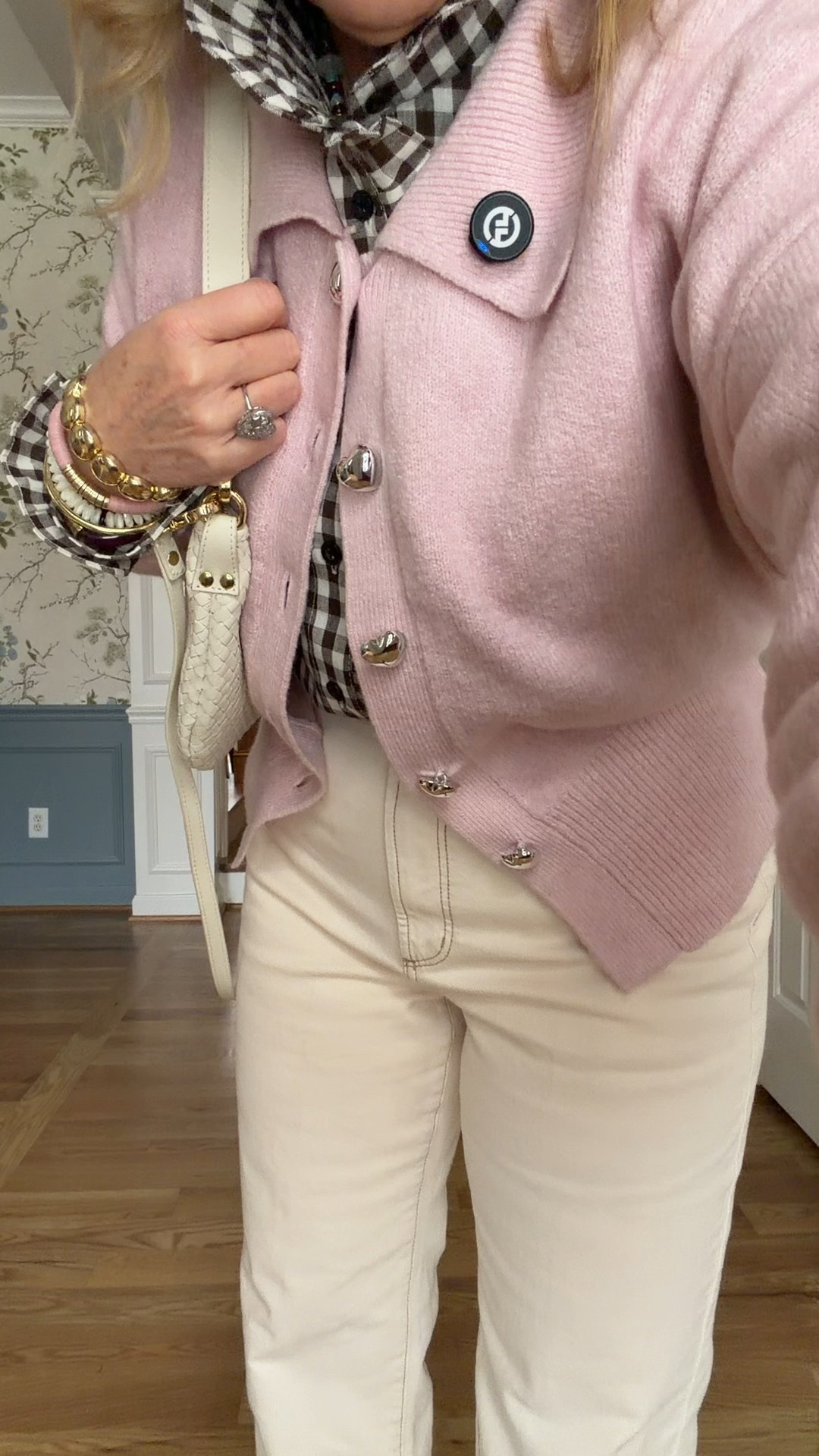 A few favorite pink styles 
Blouse size medium 
Jeans medium petite 
Quince cashmere burgandy size large 
Pale pink blouse medium 
Chambray skirt 8
Pink pants 6 reg 
Quince merino wool jacket medium 
Striped blouse medium 
Navy blazer 10 petite 
Pink cardigan medium 
Brown gingham blouse medium 
Ecru Jeans 29 petite 
Faux suede blazer medium petite size down if petite not avail 
Striped tee is fitted size medium 
Spanx barrel Jean medium petite 
Pink sneakers tts with socks 
Allie & Bess warehouse sale starts Wednesday 28th at 8 CST shop then! 

#LTKSaleAlert #LTKValentine #LTKOver40