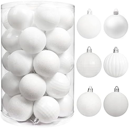 Brizled White Christmas Baubles, 34pcs 2.36" Christmas Tree Ornaments, Plastic Christmas Decorative  | Amazon (US)