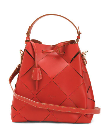 Made In Italy Leather Laser Cut Bucket Bag | TJ Maxx