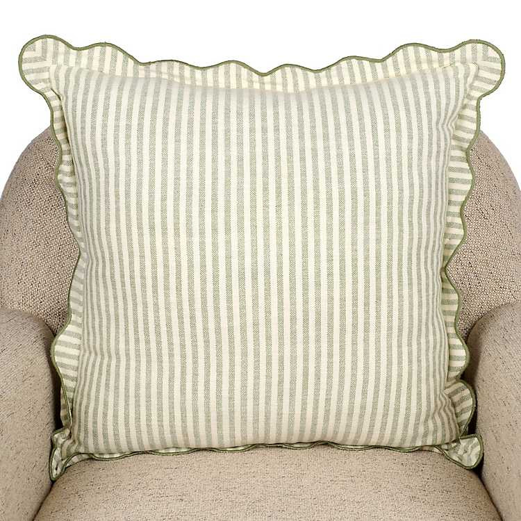 New! Green Stripe Scalloped Pillow | Kirklands