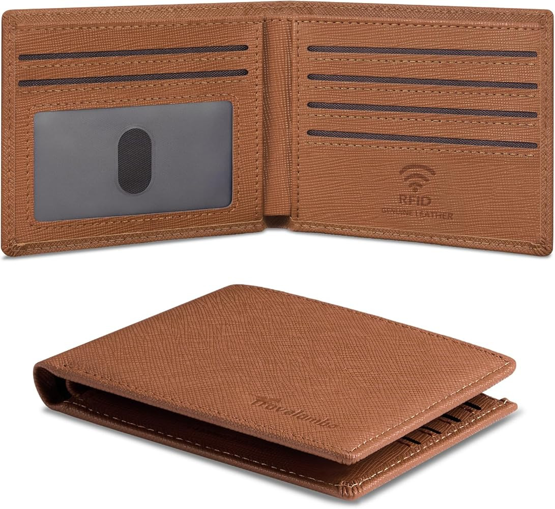 Travelambo Wallet for Men Real Leather Mens Bifold Wallet RFID Blocking - Thin & Stylish with ID ... | Amazon (US)