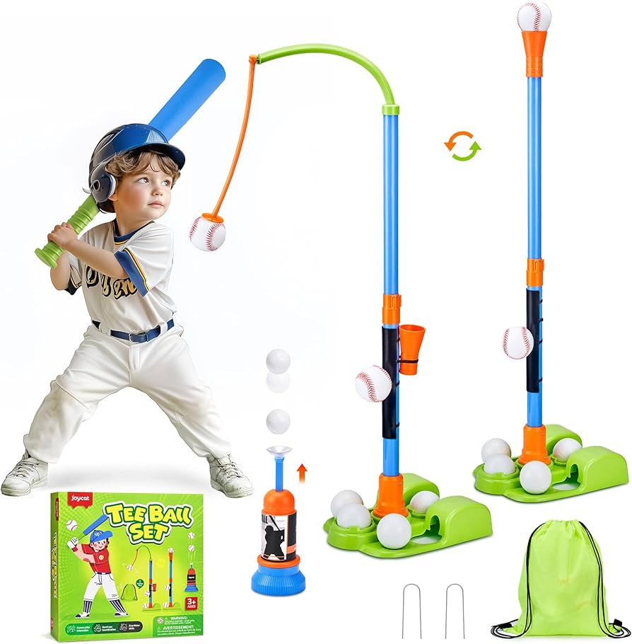 JoyCat 3-in-1 T Ball Set for Kids 3-5,Toddler Baseball Set-T Ball Stand,Hanging Tee,Auto Launcher... | Amazon (US)