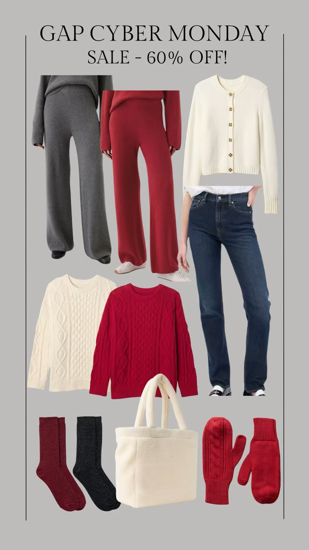 Gap sale - get 60% off for Cyber Monday! 50% off sitewide + 10% off if you use the Gap app! 
These cash soft pants and sweaters are so soft - I wear these sets on repeat! I just ordered the red for the holidays ❤️

Gap sale, gap cyber Monday, gap matching set, travel outfit, straight leg jeans, white cardigan, gifts for her, mom gift, mother in law gift, friend gift, sister gift, Christine Andrew 

#LTKHoliday #LTKCyberWeek #LTKSaleAlert