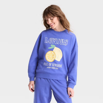 Women's Sunshine Lemons Graphic Sweatshirt - Blue | Target
