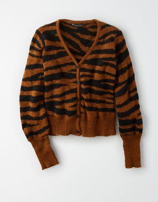 AE Studio Zebra Print Button Up Cardigan | American Eagle Outfitters (US & CA)