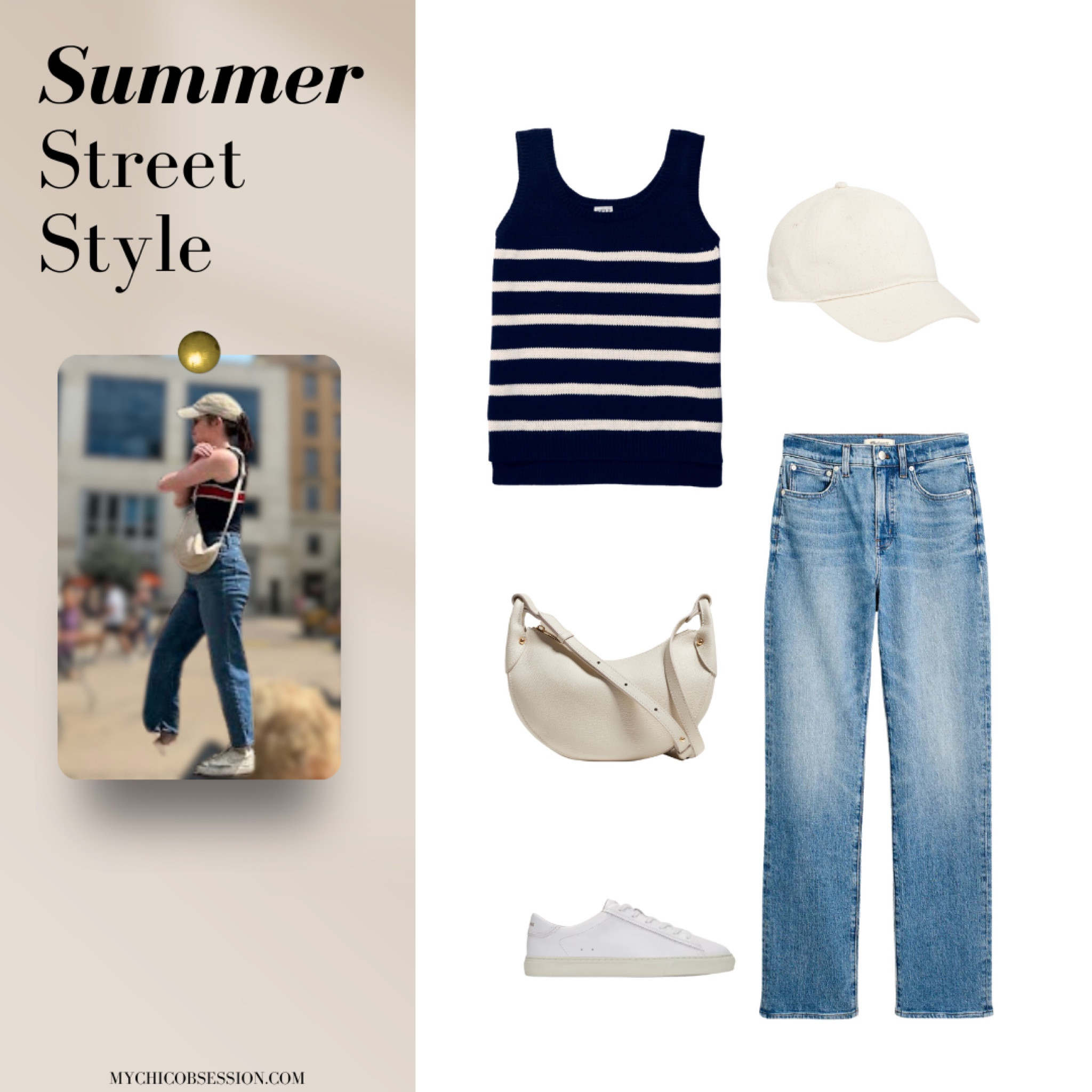 In need of some stylish summer outfit ideas? These cute street style looks were spotted at the farmers market! Recreate these summer outfits or use them for inspo as you get dressed this season ✨ sweater tank, straight jeans, sneakers, baseball cap, sling bag 

#LTKFindsUnder100 #LTKStyleTip #LTKSeasonal