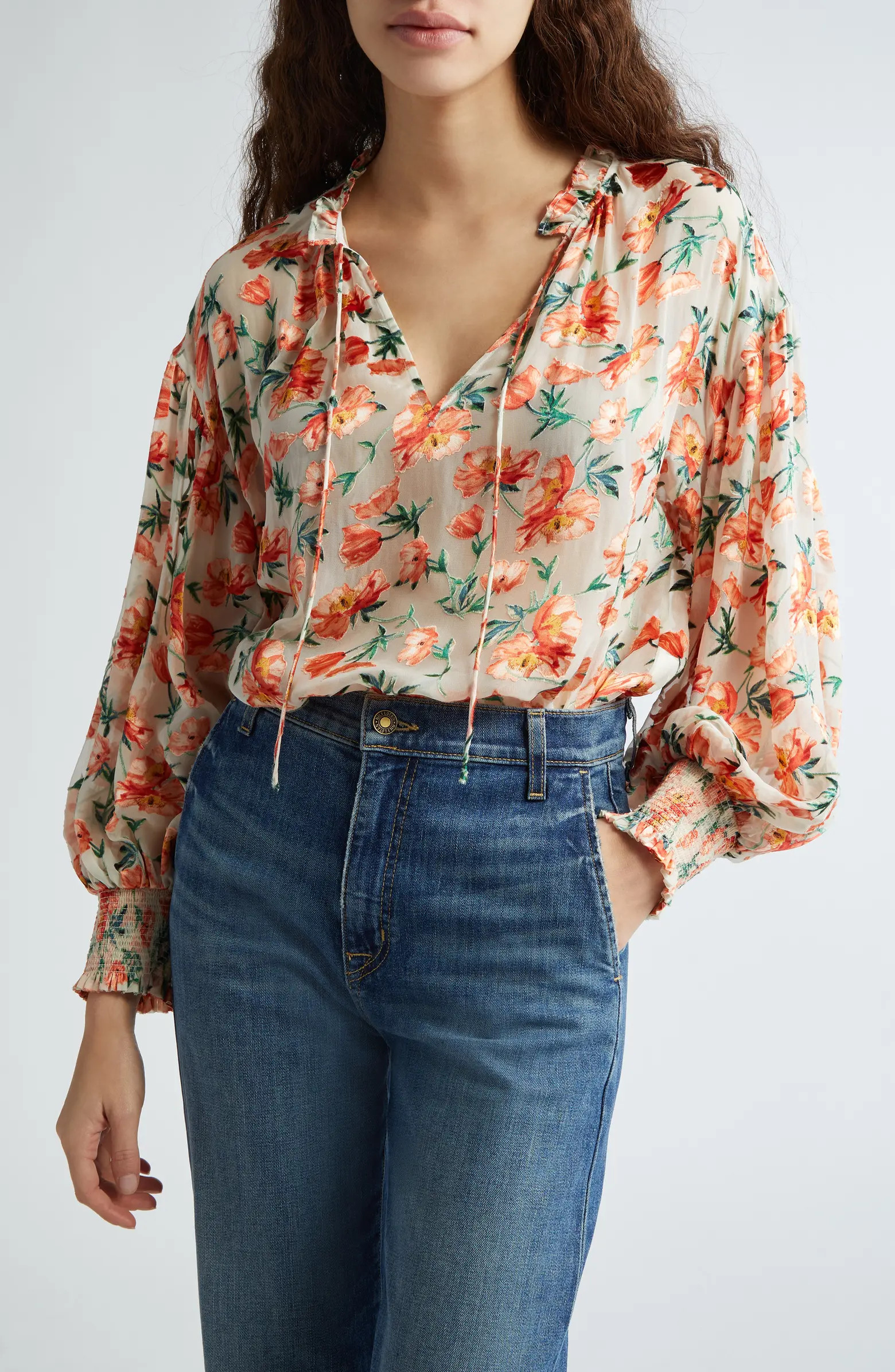 Julius Smocked Tie Neck Top | Nordstrom