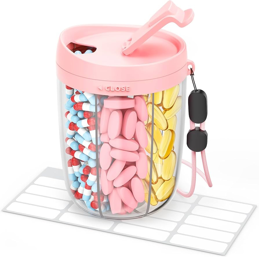 Large Pill Dispenser with 6 Compartments, Anti-Mix Pill Bottle Organizer with Wide Opening & Easy... | Amazon (US)