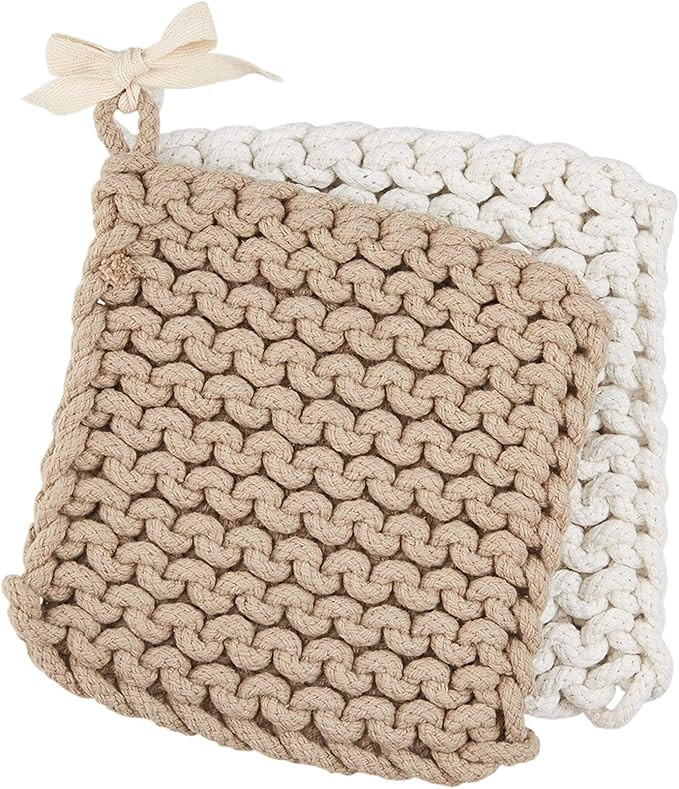 Mud Pie Crocheted Pot Holders, Taupe (8"" x 8""") | Amazon (US)