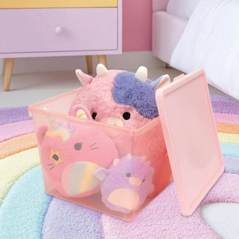 Your Zone Kids Large Tinted Clear Plastic Stacking Storage Bin with Lid, Pink, 12 in x 12.4 in x ... | Walmart (US)