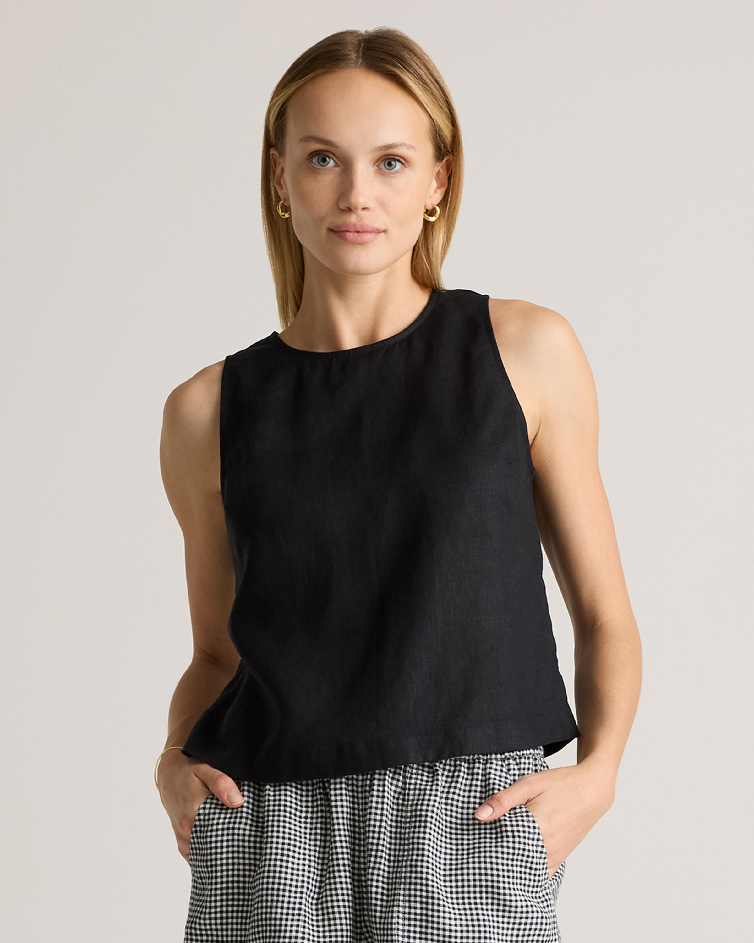 Quince | Women's 100% European Linen Cropped Tank Top in White, Size XS | Quince