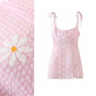 Tie-Strap Daisy Print Slit Mini Dress | YesStyle Global