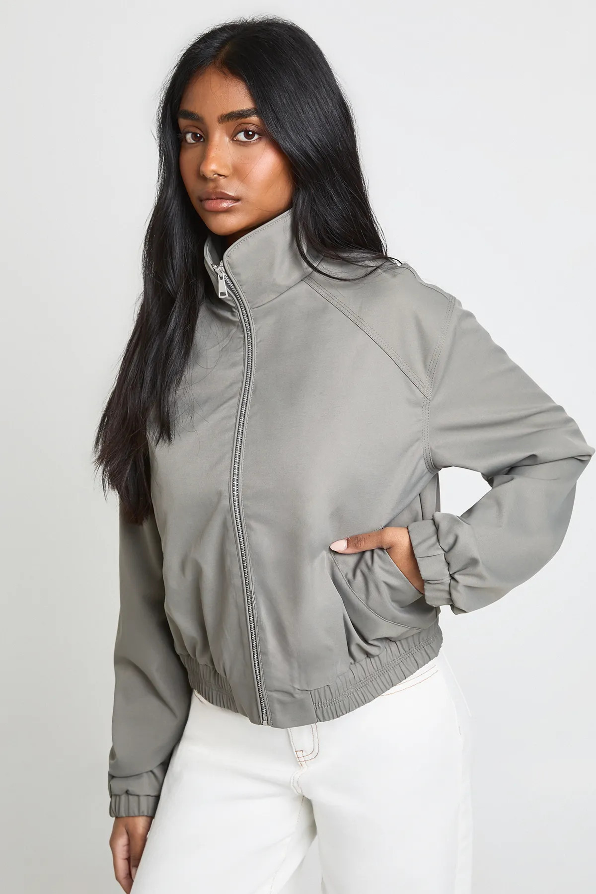 Boxy Funnel Neck Bomber Jacket | boohoo (US & Canada)