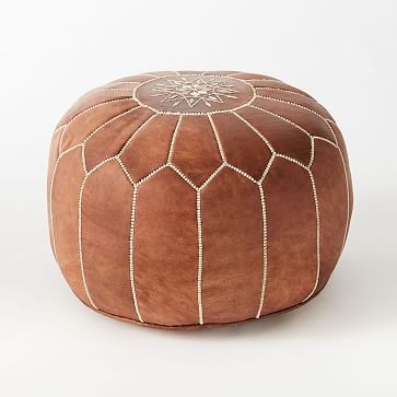 Leather Moroccan Pouf, Tan | West Elm (US)