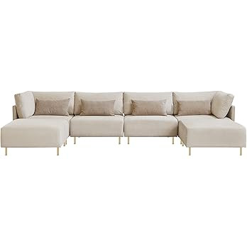 Familymill 143'' Linen U-Shaped Sectional Sofa with 2 Removable Ottoman and 4 Pillows | Amazon (US)