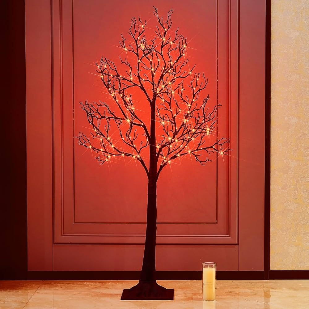 Birchlitland Halloween Tree with Lights 150 Orange Fairy Lights, 4TF Tell Black Glittered Tree Li... | Amazon (US)