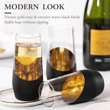 MyGift 11 oz Modern Black and Gold Plated Decorative Stemless Champagne Flute Wedding Party Drink... | Amazon (US)