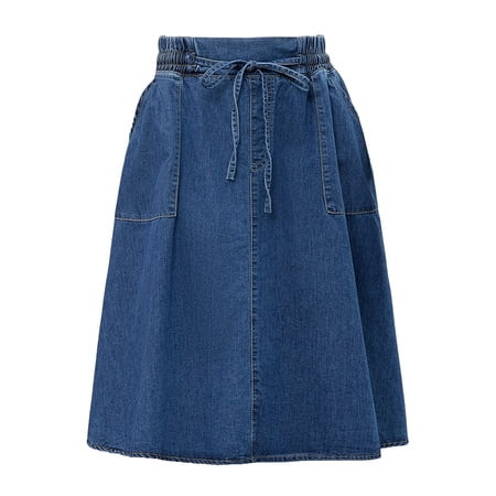 DARING DIVA Women s Denim A-Line Flare Midi Jean Skirt with Pockets Small Blue | Walmart (US)